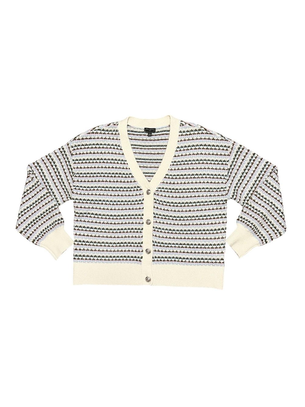 Talbots V-NECK CARDIGAN - BREEZY STRIPE Petite Large - Picture 2 of 10